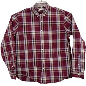 Lands End Canvas Mens Large Plaid Button Down Shirt Burgundy Purple 414305